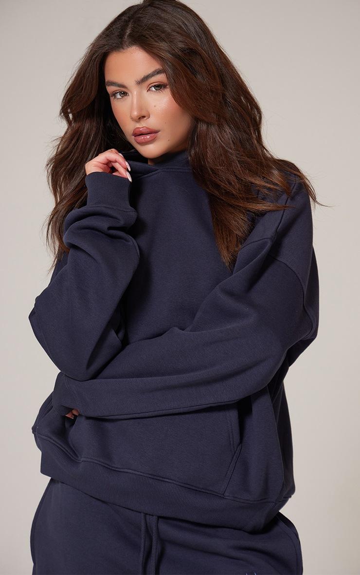Pretty Little Thing PRETTYLITTLETHING Navy Oversized Puff Print Hoodie