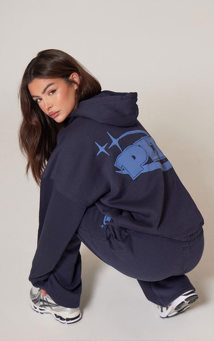 Pretty Little Thing PRETTYLITTLETHING Navy Oversized Puff Print Hoodie