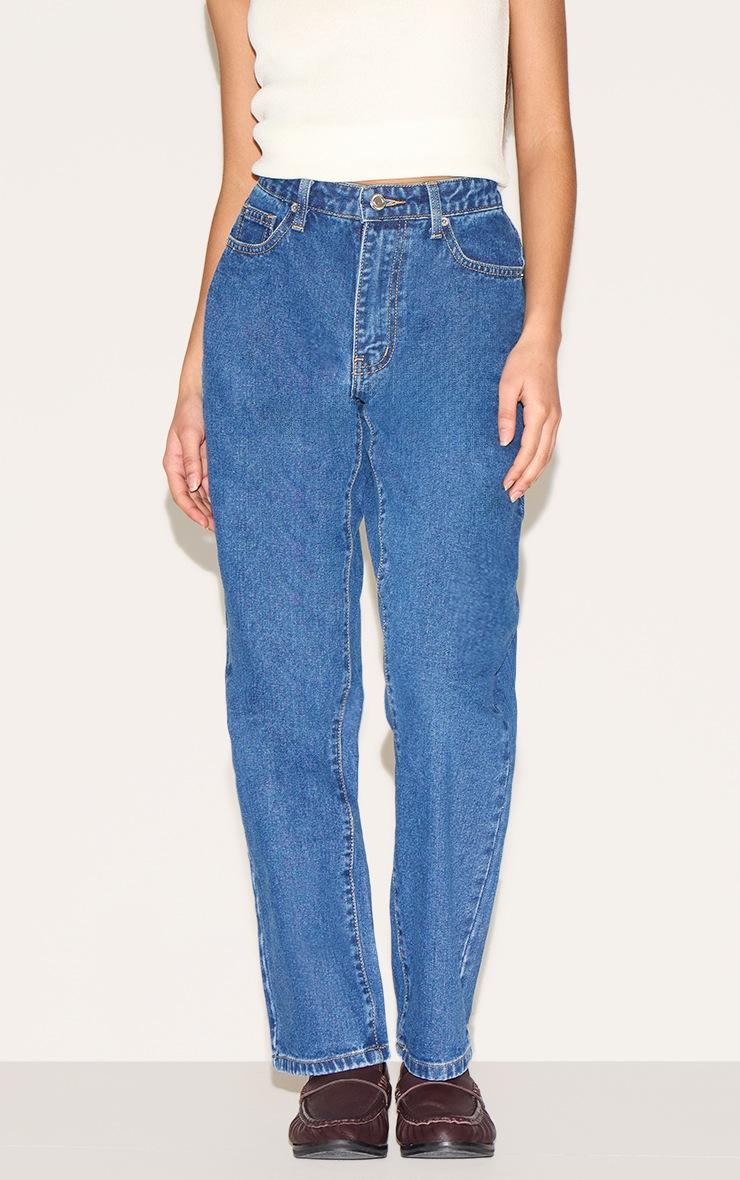 Pretty Little Thing PRETTYLITTLETHING Petite Dark Blue High Waist Straight Leg Jeans