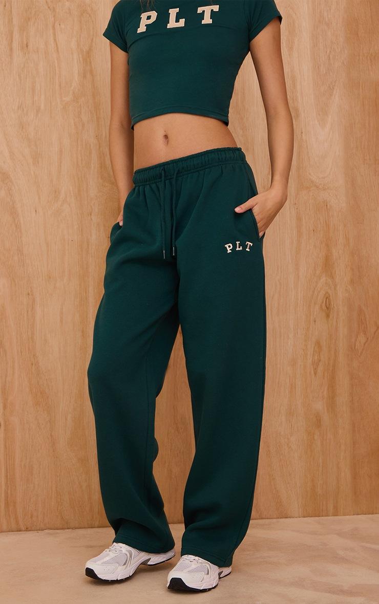 Pretty Little Thing PRETTYLITTLETHING Pine Green Logo Oversized Wide Leg Sweatpants
