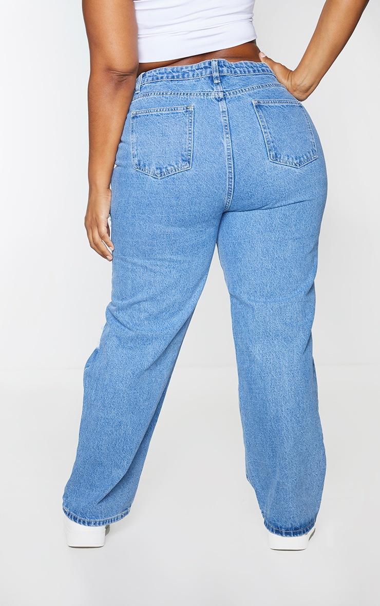 Pretty Little Thing PRETTYLITTLETHING Plus Mid Blue Ripped Straight Leg Jeans