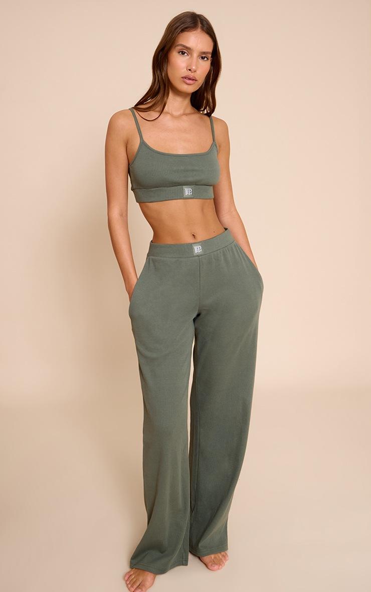 Pretty Little Thing PrettyLittleThing Sage Green Sleep Rib Tonal Elastic Bralet