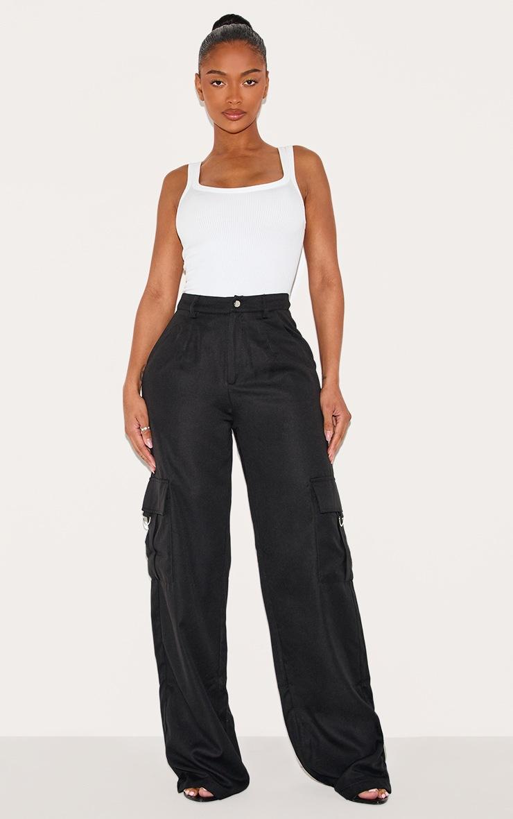 Pretty Little Thing PRETTYLITTLETHING Shape Black Buckle Detail Cargo Wide Leg Pants
