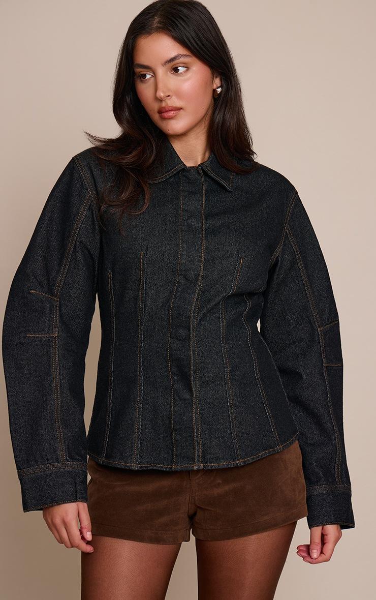 Pretty Little Thing Raw Indigo Balloon Sleeve Cinched Denim Shirt