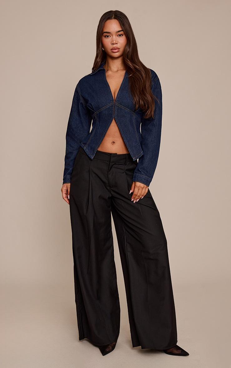 Pretty Little Thing Raw Indigo Cinched Waist Denim Blouse