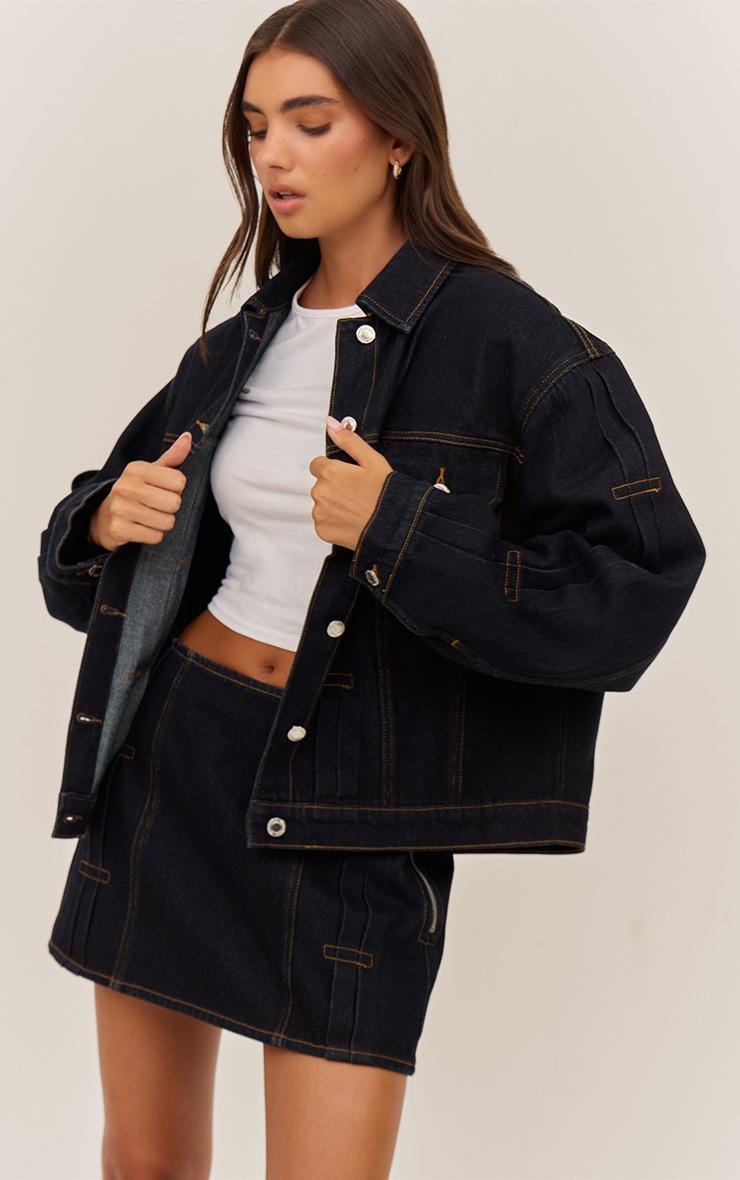 Pretty Little Thing Raw Indigo Pleat Detail Boxy Denim Jacket