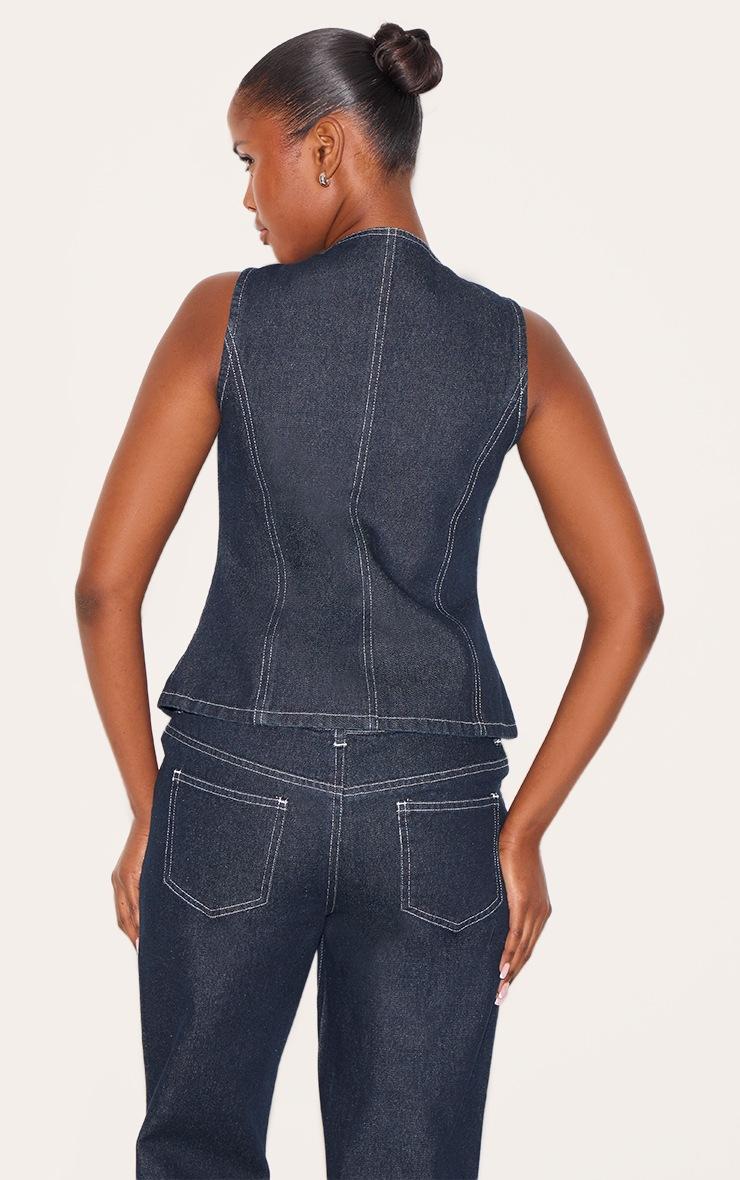 Pretty Little Thing Raw Indigo Round Neck Longline Denim Vest