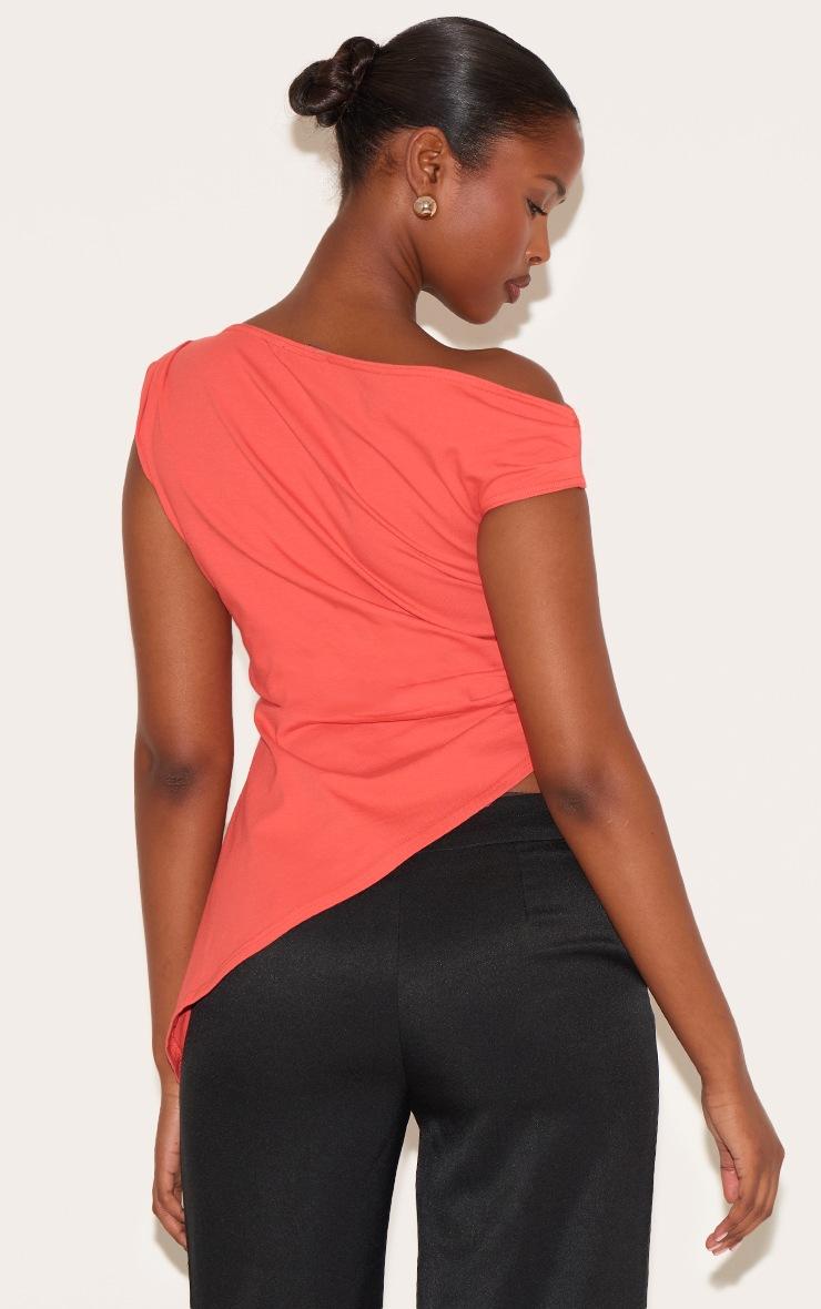 Pretty Little Thing Red Asymmetric Shoulder Extreme Longline Top
