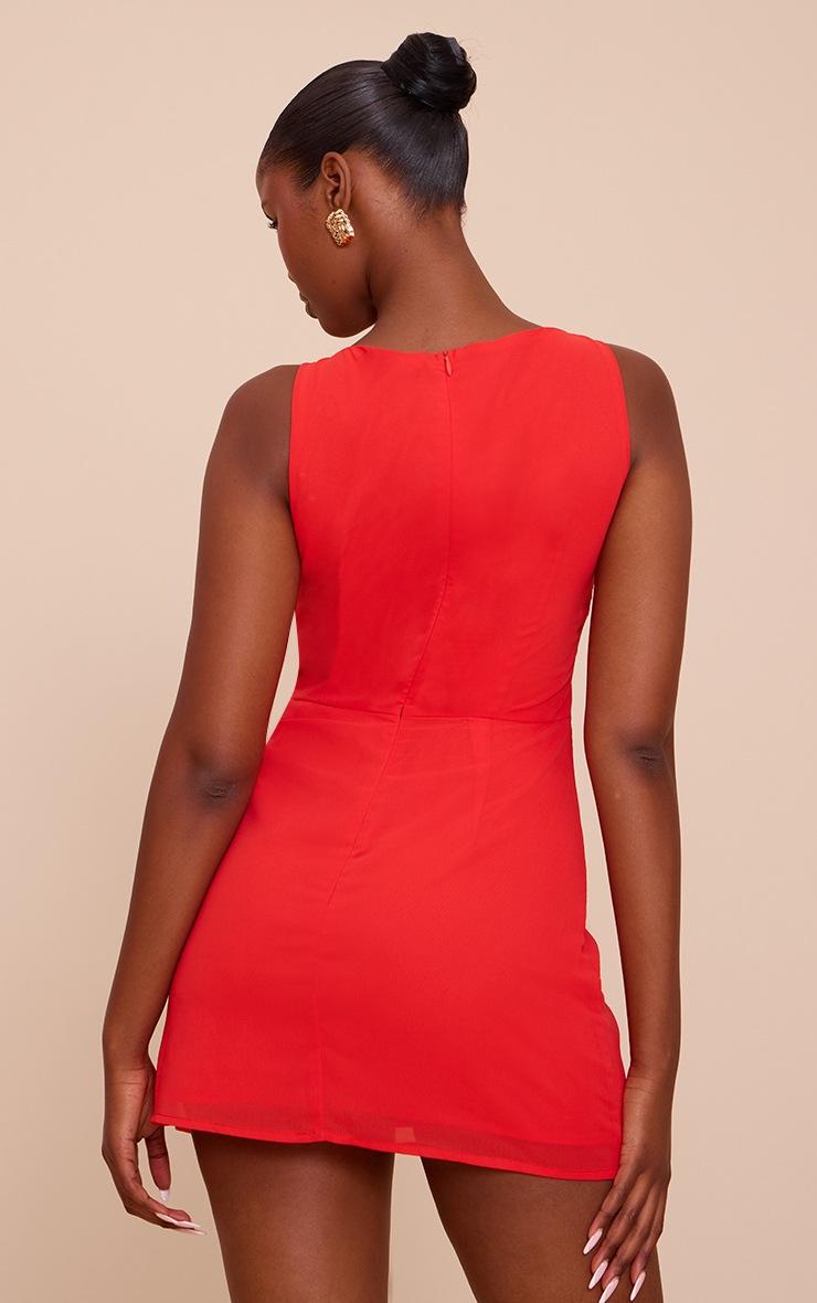 Pretty Little Thing Red Chiffon Trim Detail Mini Dress