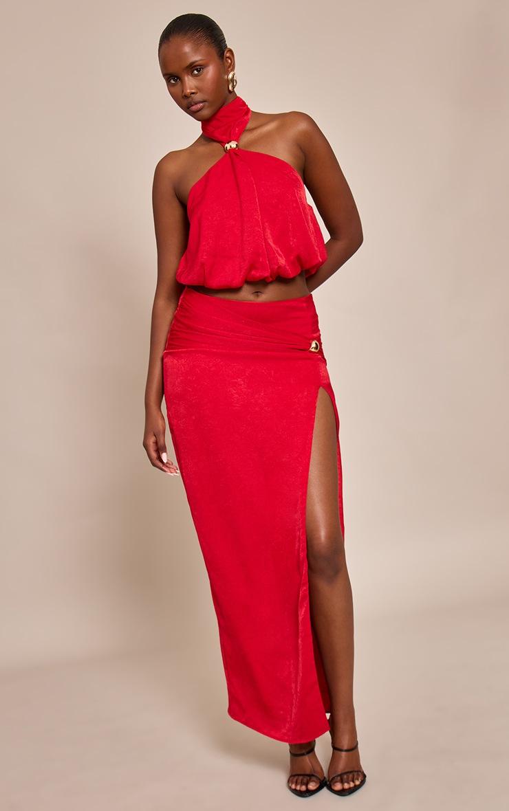 Pretty Little Thing Red Hardware Detail Halter Neck Top