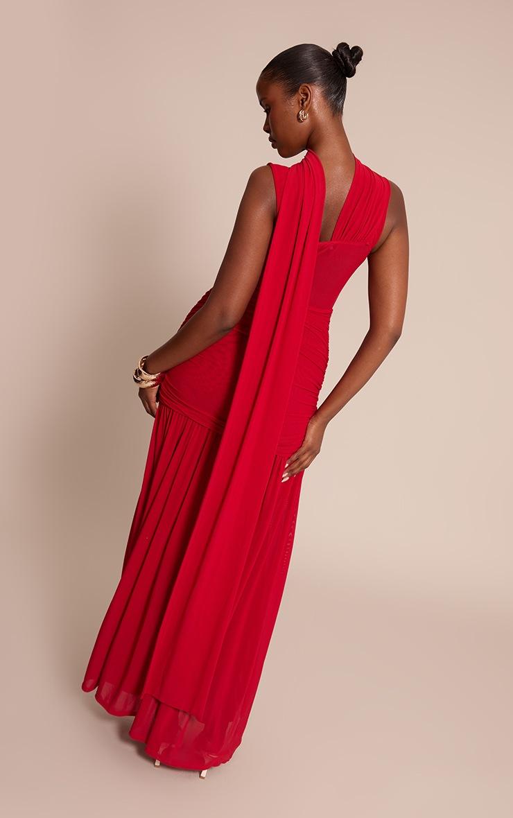 Pretty Little Thing Red Mesh Scarf Detail Maxi Dress