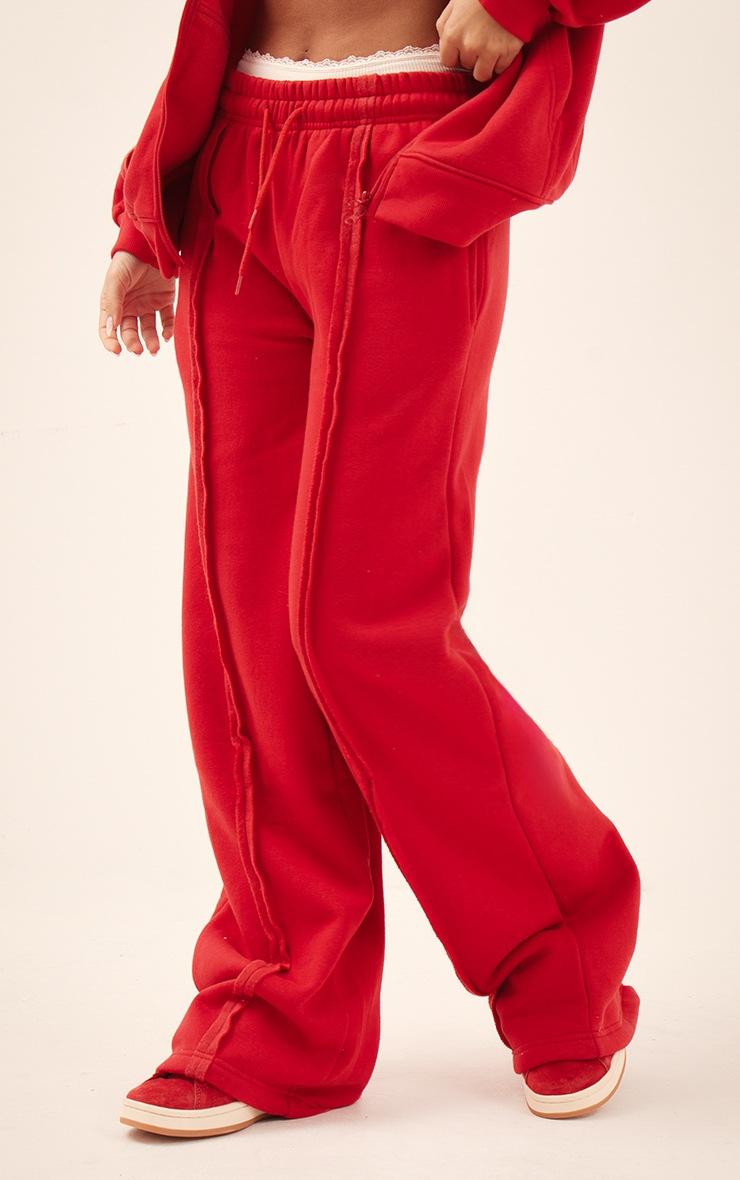 Pretty Little Thing Red Oversized Wide Leg Seam Detail Sweatpants