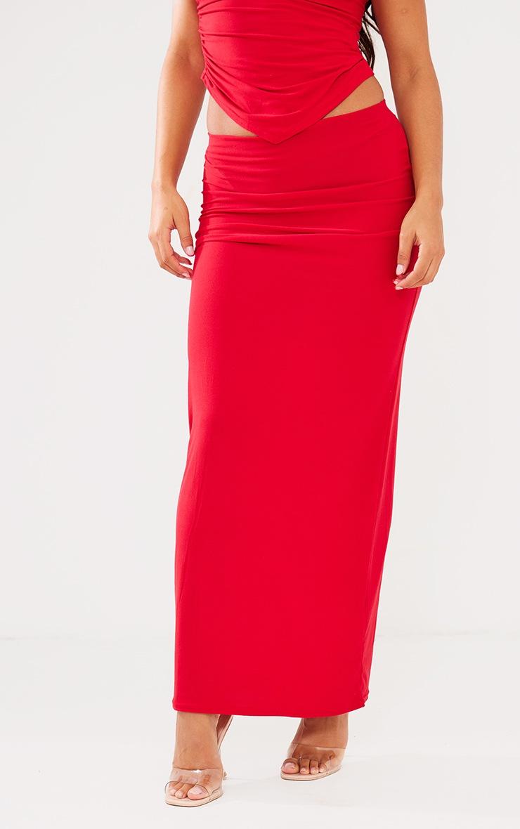 Pretty Little Thing Red Soft Touch Low Rise Maxi Skirt