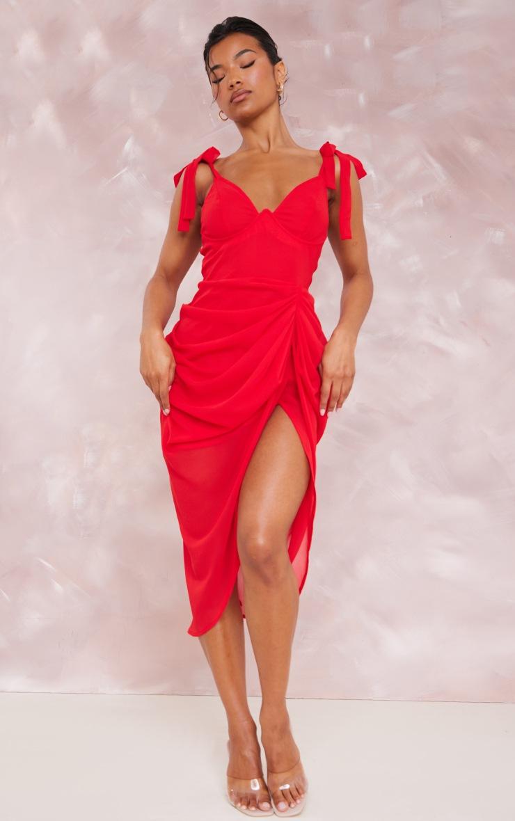Pretty Little Thing Red Underwire Detail Draped Midi Dress