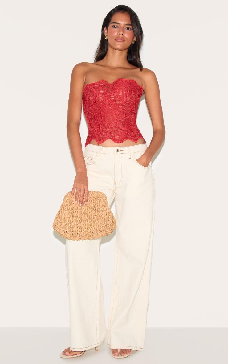 Pretty Little Thing Rust Textured Sheer Floral Lace Corset