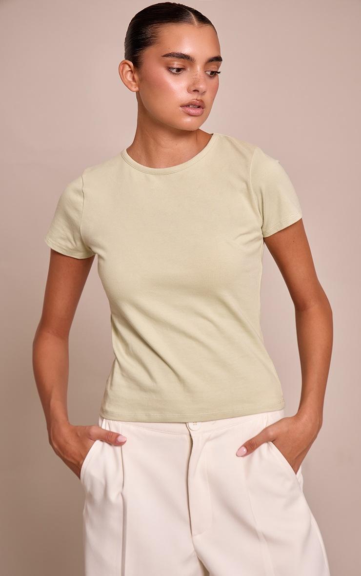 Pretty Little Thing Sage Green Cotton Crew Neck Longline Short Sleeve T-Shirt