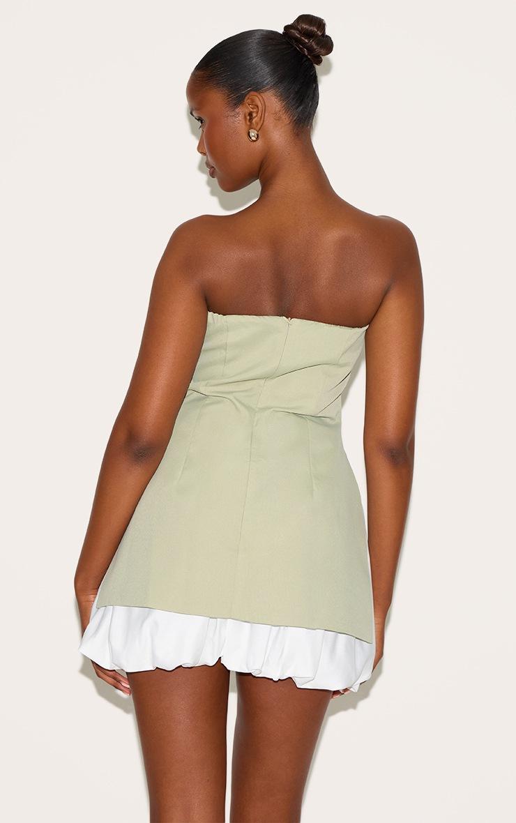 Pretty Little Thing Sage Green Tailored Bandeau Puffball Hem Shift Dress