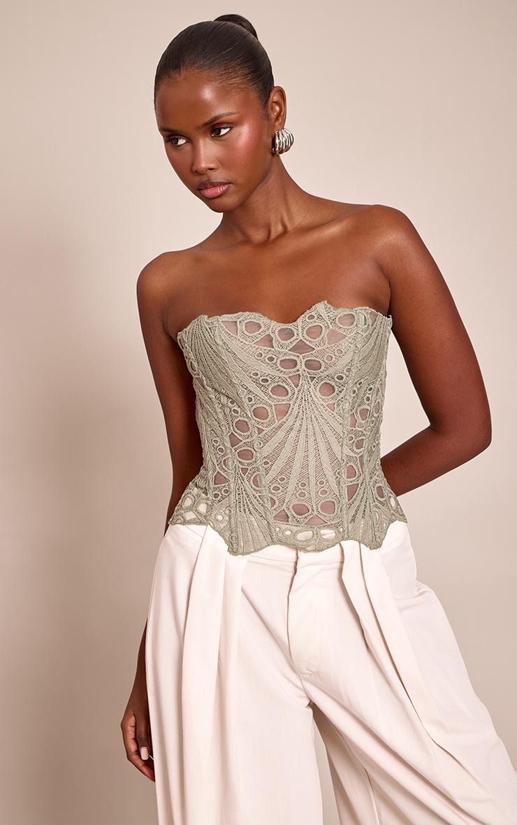 Pretty Little Thing Sage Textured Sheer Floral Lace Corset