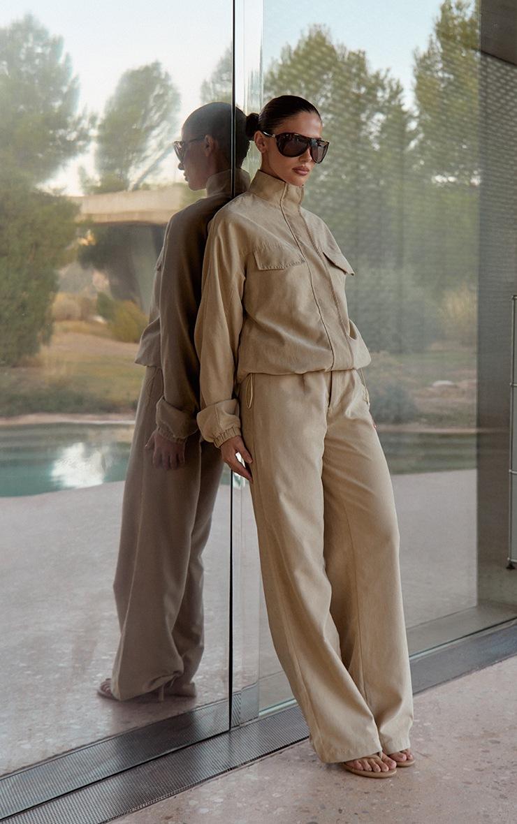 Pretty Little Thing Sand Peach Skin Zip Up High Neck Jacket