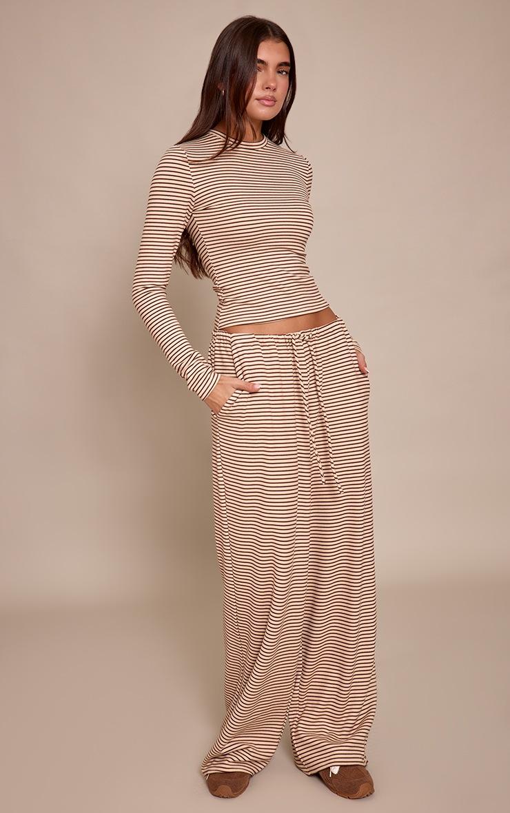 Pretty Little Thing Sand Striped Soft Fleece Long Sleeve Top