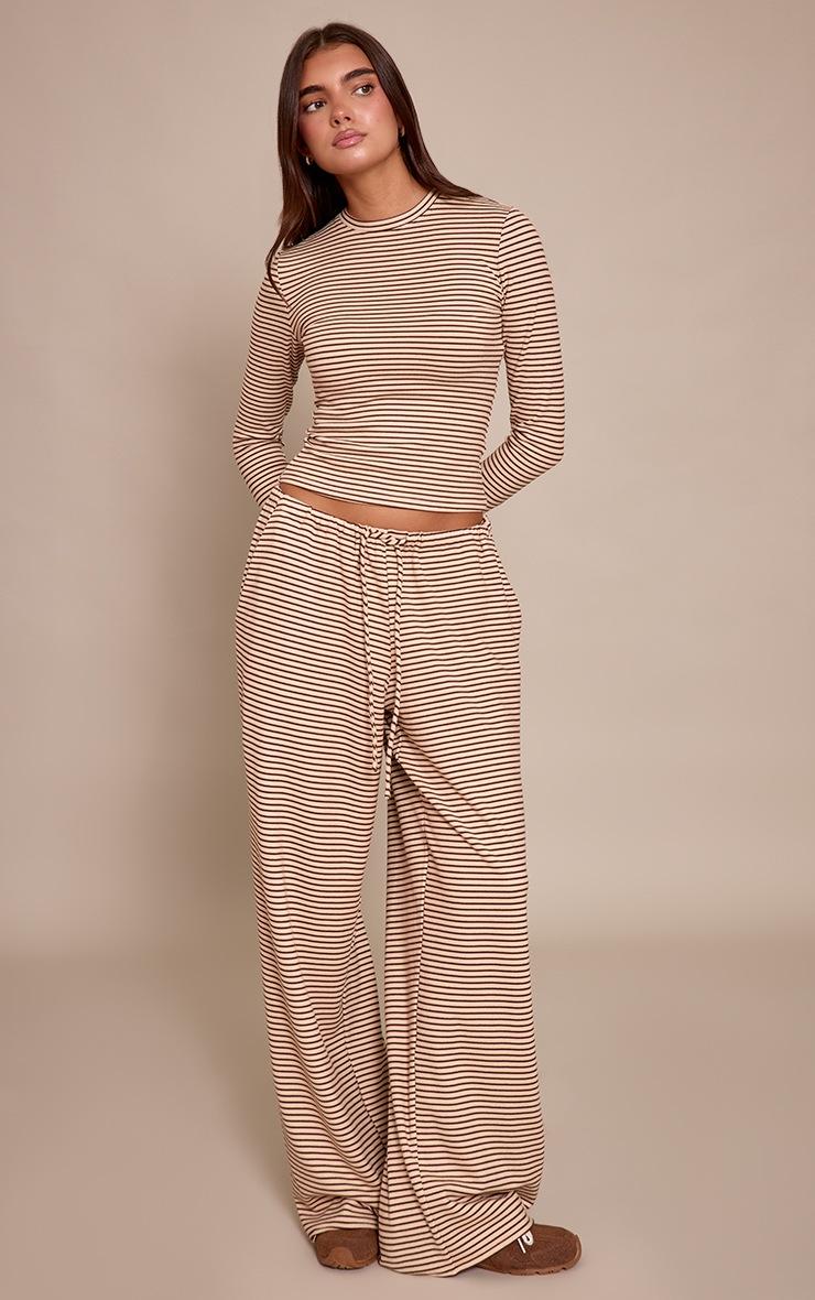 Pretty Little Thing Sand Striped Soft Fleece Straight Leg Sweatpants
