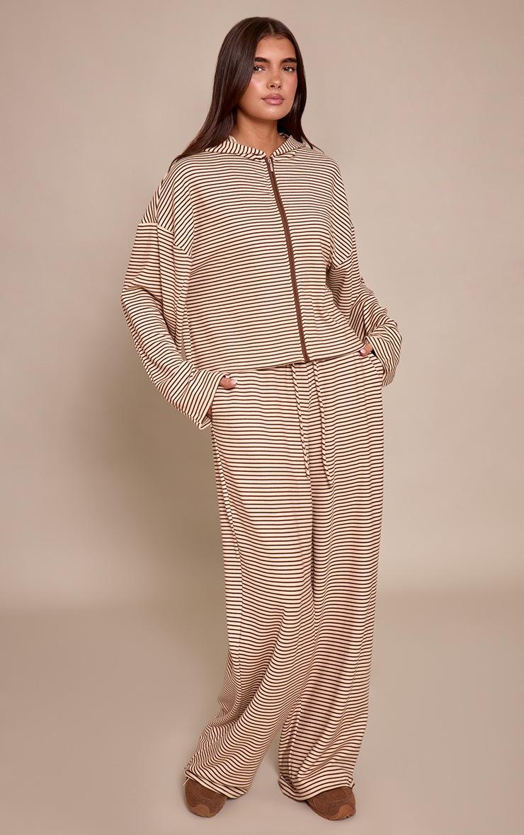 Pretty Little Thing Sand Striped Soft Fleece Zip Up Hoodie