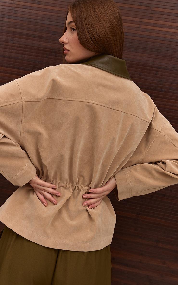 Pretty Little Thing Sand Suede Contrast Collar Cinch Waist Jacket