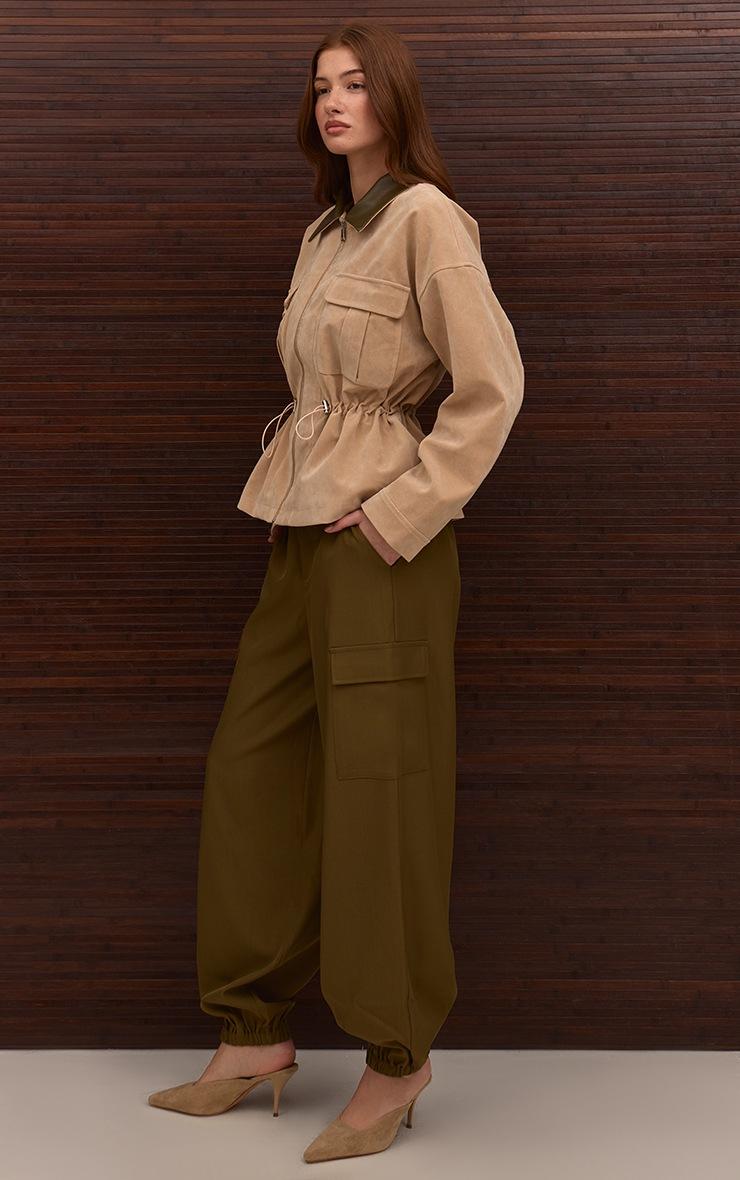 Pretty Little Thing Sand Suede Contrast Collar Cinch Waist Jacket