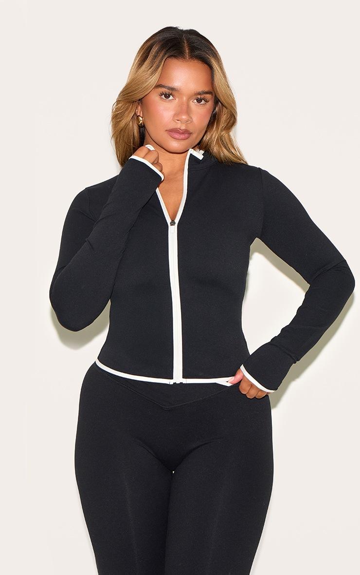 Pretty Little Thing Shape Black Active Contrast Binding Zip Up Jacket