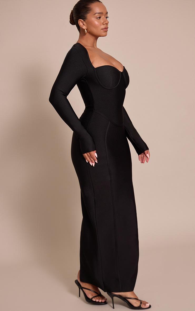 Pretty Little Thing Shape Black Bandage Long Sleeve Corset Maxi Dress