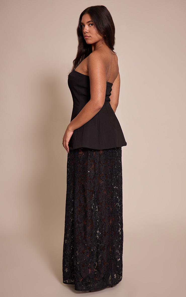 Pretty Little Thing Shape Black Bandeau Lace Insert Maxi Dress