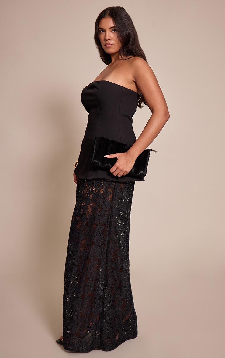 Pretty Little Thing Shape Black Bandeau Lace Insert Maxi Dress