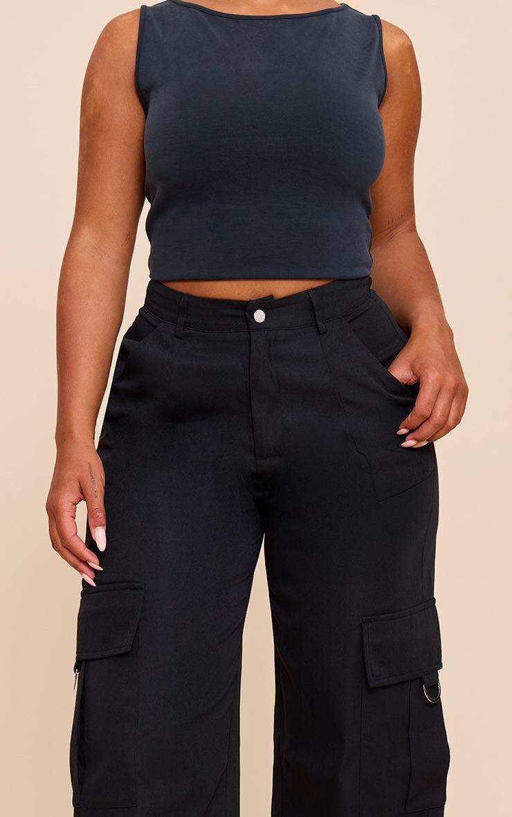 Pretty Little Thing Shape Black Buckle Cargo Wide Leg Pants