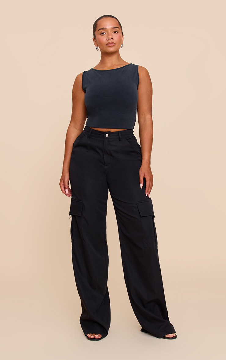 Pretty Little Thing Shape Black Buckle Cargo Wide Leg Pants