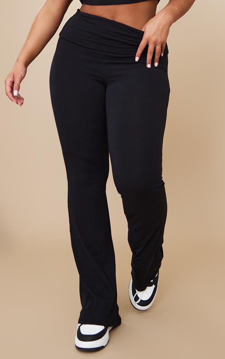 Pretty Little Thing Shape Black Contour Jersey Foldover Waist Flare Pants