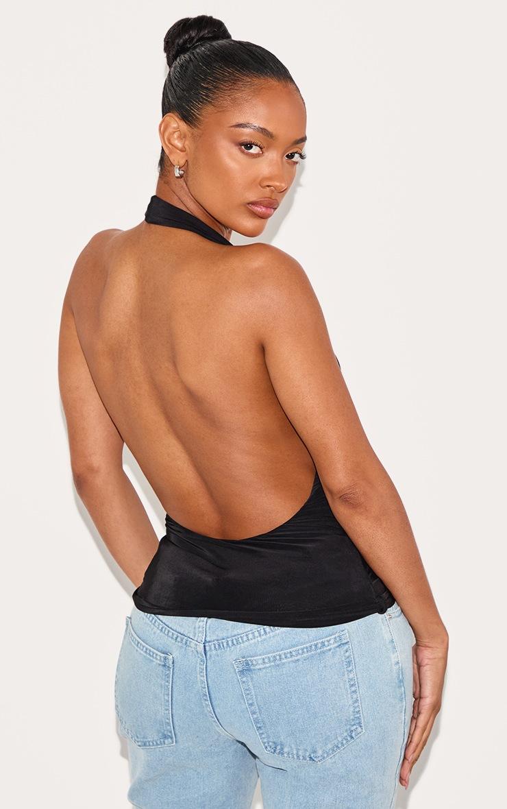 Pretty Little Thing Shape Black Halter Cowl Neck Long Line Open Back Top