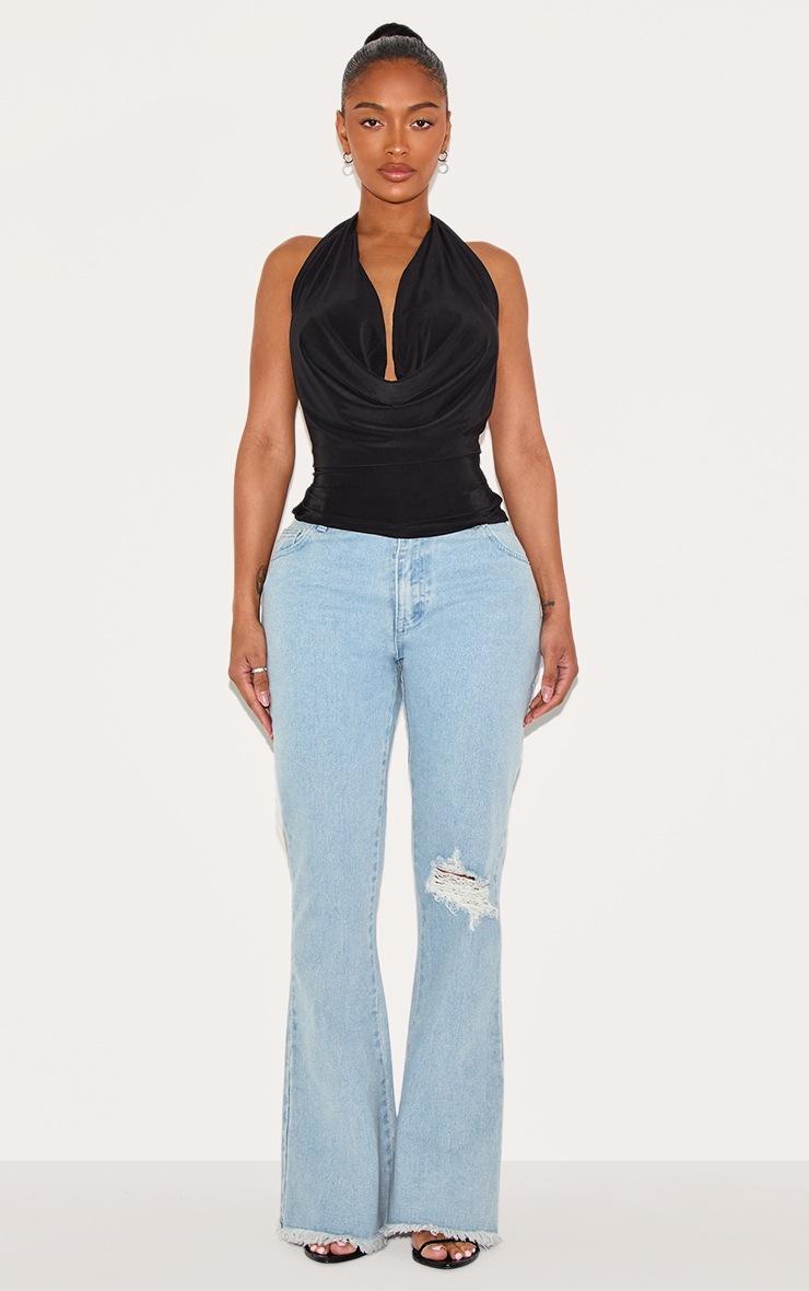 Pretty Little Thing Shape Black Halter Cowl Neck Long Line Open Back Top