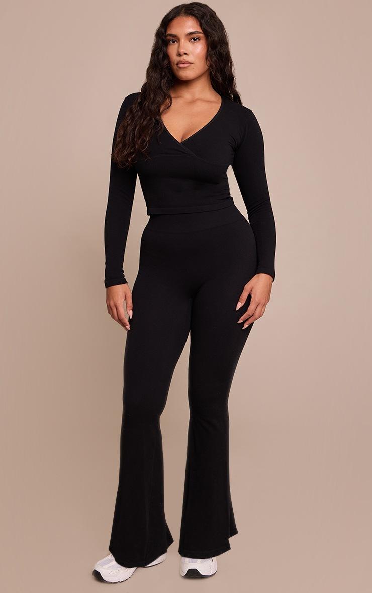 Pretty Little Thing Shape Black High Waisted Seamless Wide Leg Pants