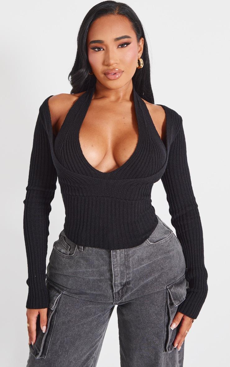 Pretty Little Thing Shape Black Layered Look Ribbed Top