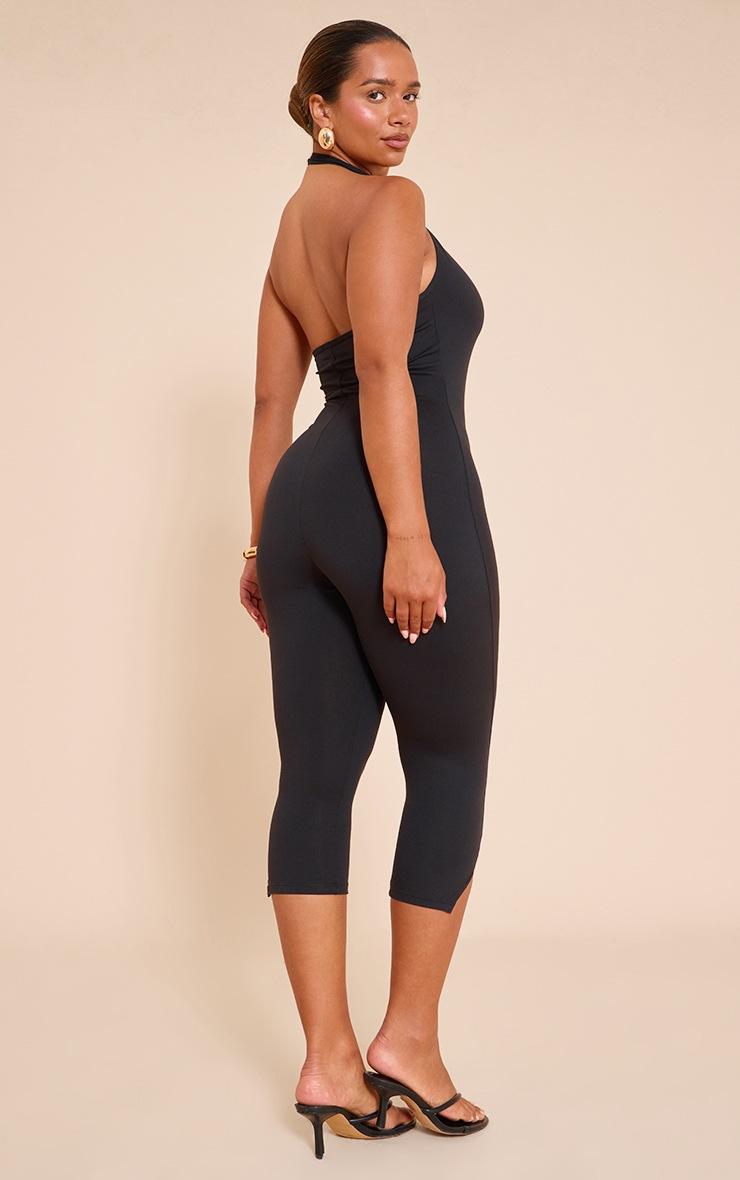 Pretty Little Thing Shape Black Sculpt Halterneck Capri Jumpsuit