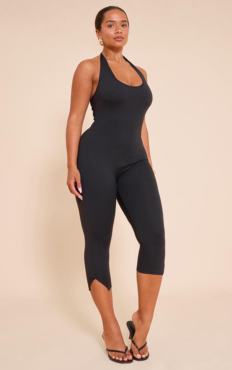 Pretty Little Thing Shape Black Sculpt Halterneck Capri Jumpsuit