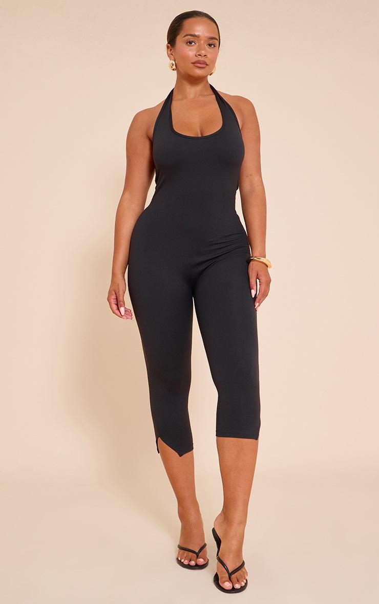 Pretty Little Thing Shape Black Sculpt Halterneck Capri Jumpsuit