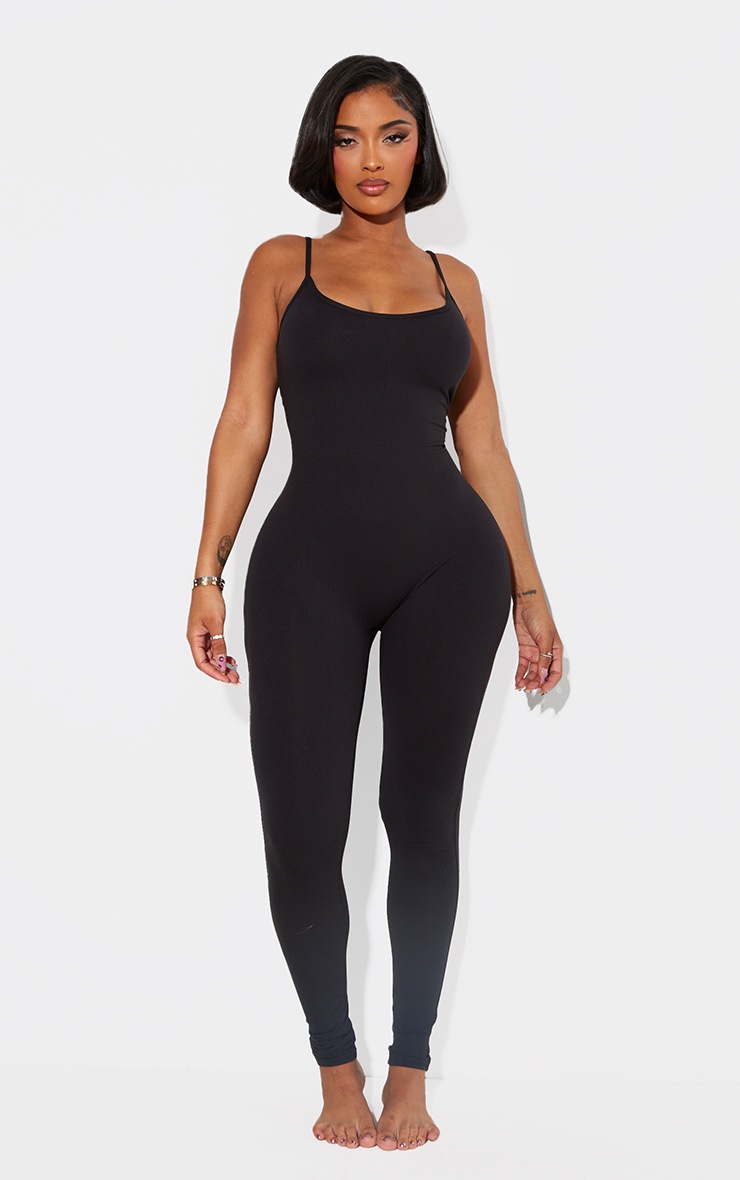 Pretty Little Thing Shape Black Sculpted Strappy Jumpsuit