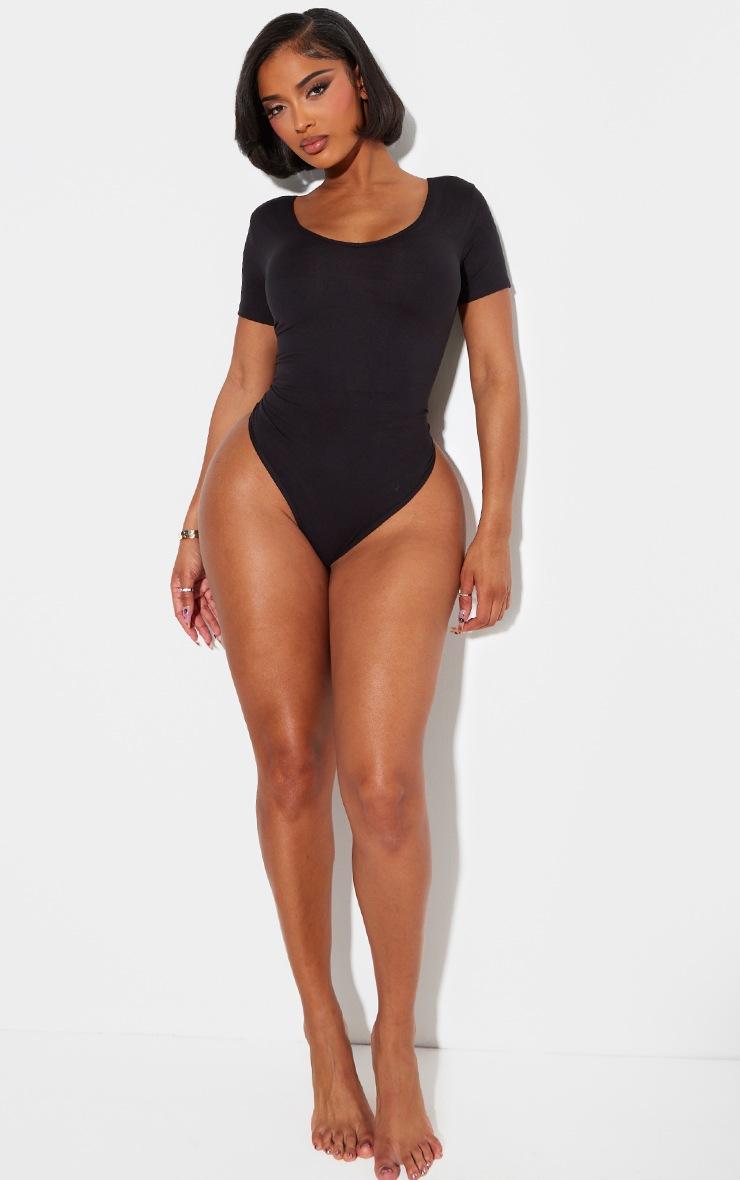 Pretty Little Thing Shape Black Sculpted V Neck Short Sleeve Bodysuit