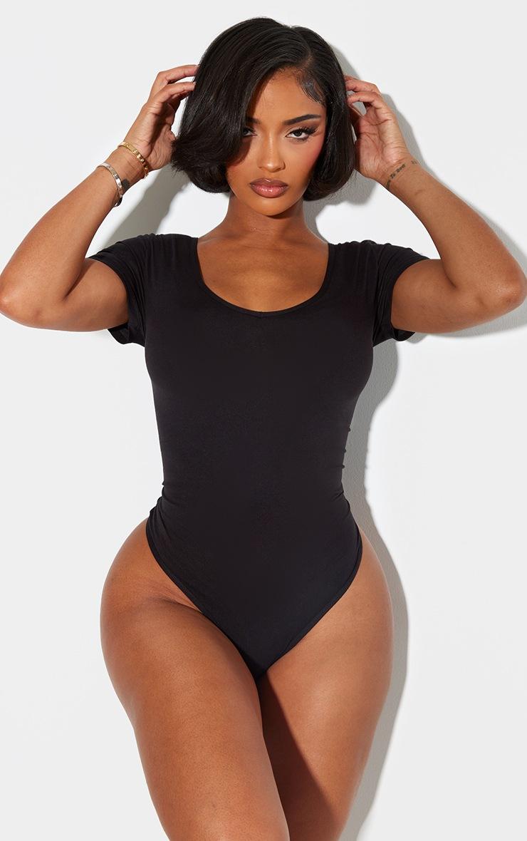 Pretty Little Thing Shape Black Sculpted V Neck Short Sleeve Bodysuit