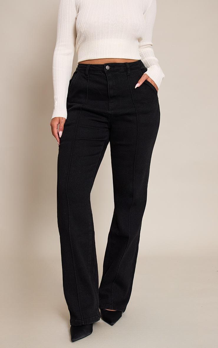Pretty Little Thing Shape Black Stretch Denim High Waisted Pintuck Adjustable Back Detail Jeans