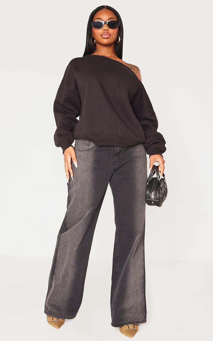 Pretty Little Thing Shape Black Sweat Raw Edge Slouch Sweatshirt