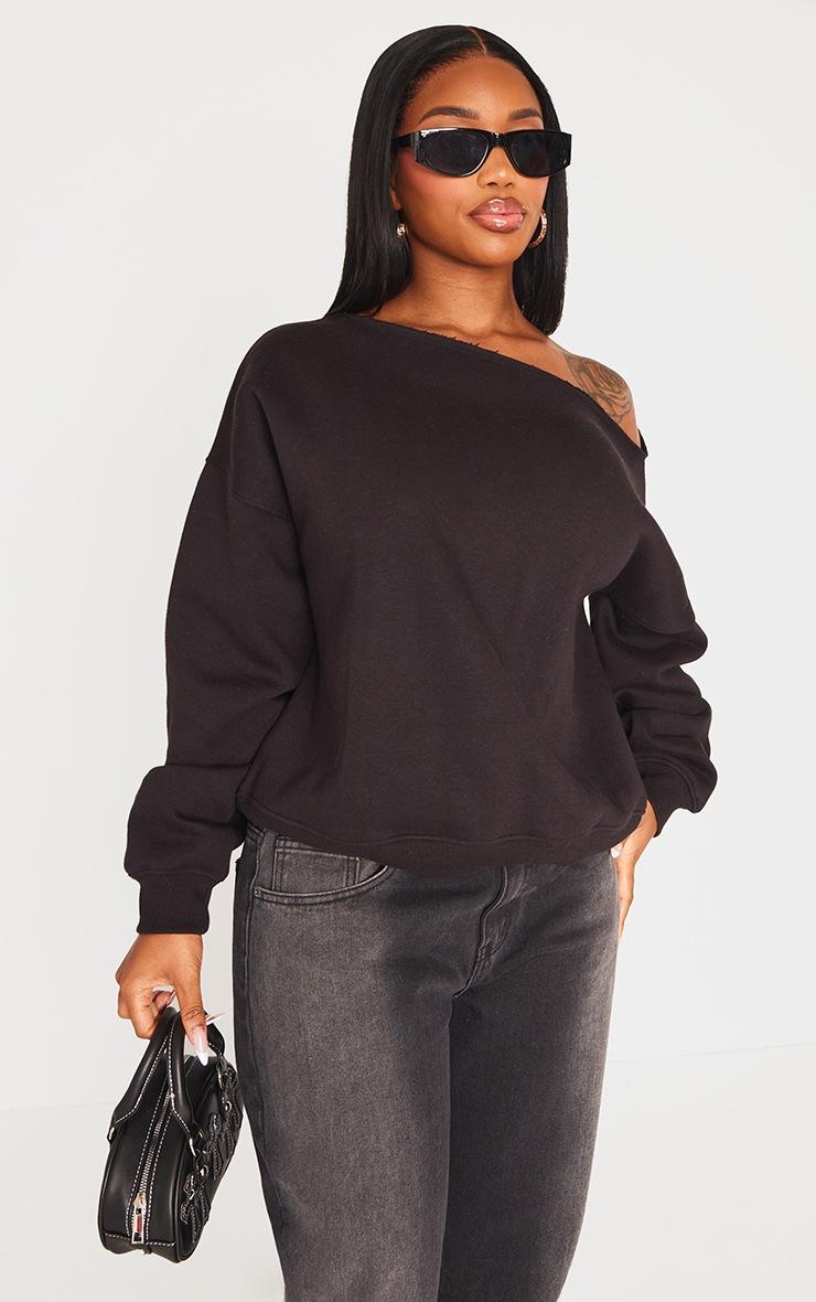 Pretty Little Thing Shape Black Sweat Raw Edge Slouch Sweatshirt Pretty Little Thing Shape Black Sweat Raw Edge Slouch Sweatshirt