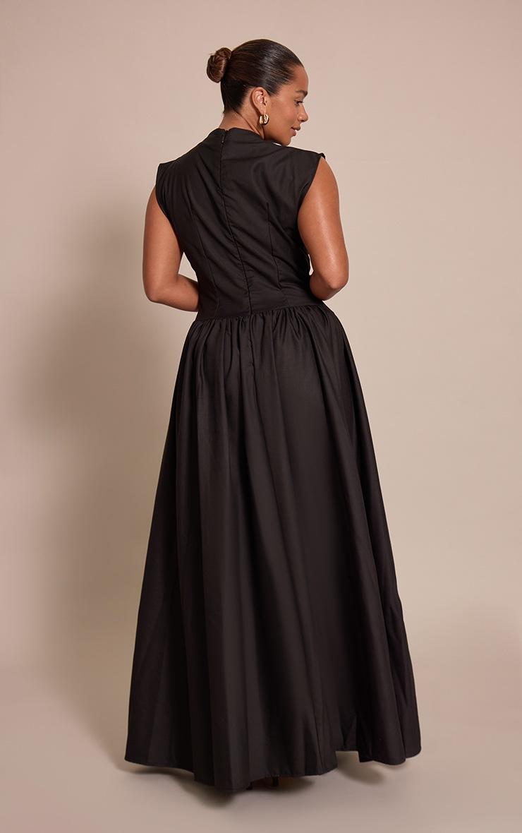 Pretty Little Thing Shape Black Woven High Neck Corseted Maxi Shift Dress