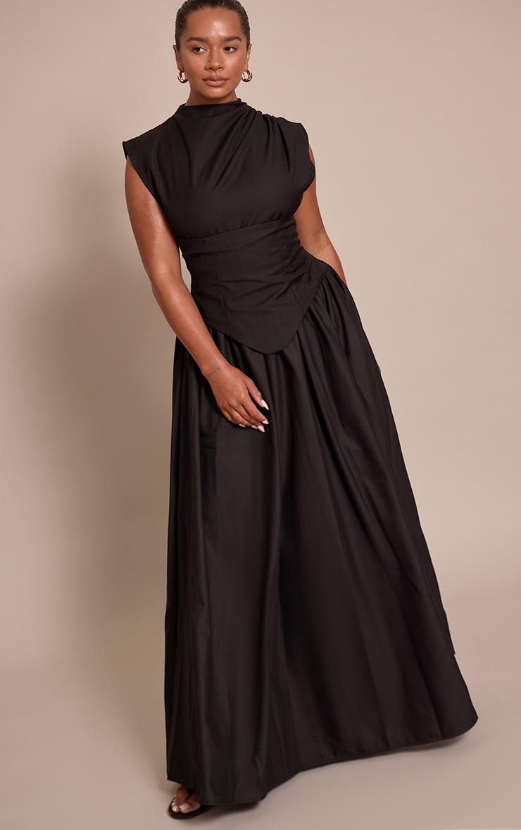 Pretty Little Thing Shape black Woven High Neck Corseted Maxi Shift Dress